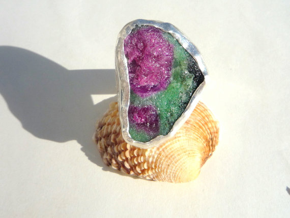 Sterling Silver Statement Ring.Gemstone Ring.Ruby Zoisite ,Rough,Raw ...